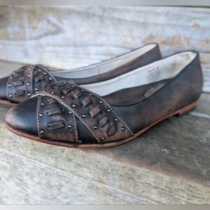 Freebird Brynn Brown Distressed Leather Comfort Flats Women's Size 8 Excellent